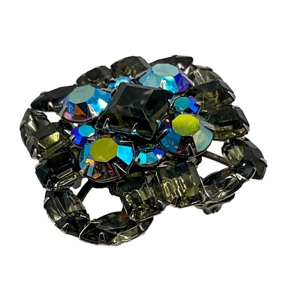 VINTAGE Judy Lee Brooch Gray Green Blue Iridescent - Picture 3 of 6